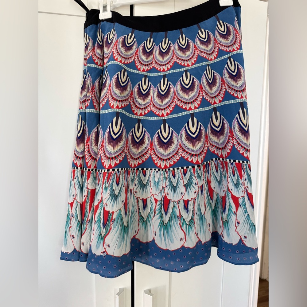 Silk skirt. Peacock print. Size 12. Somerset by Alice Temperley. Lined.